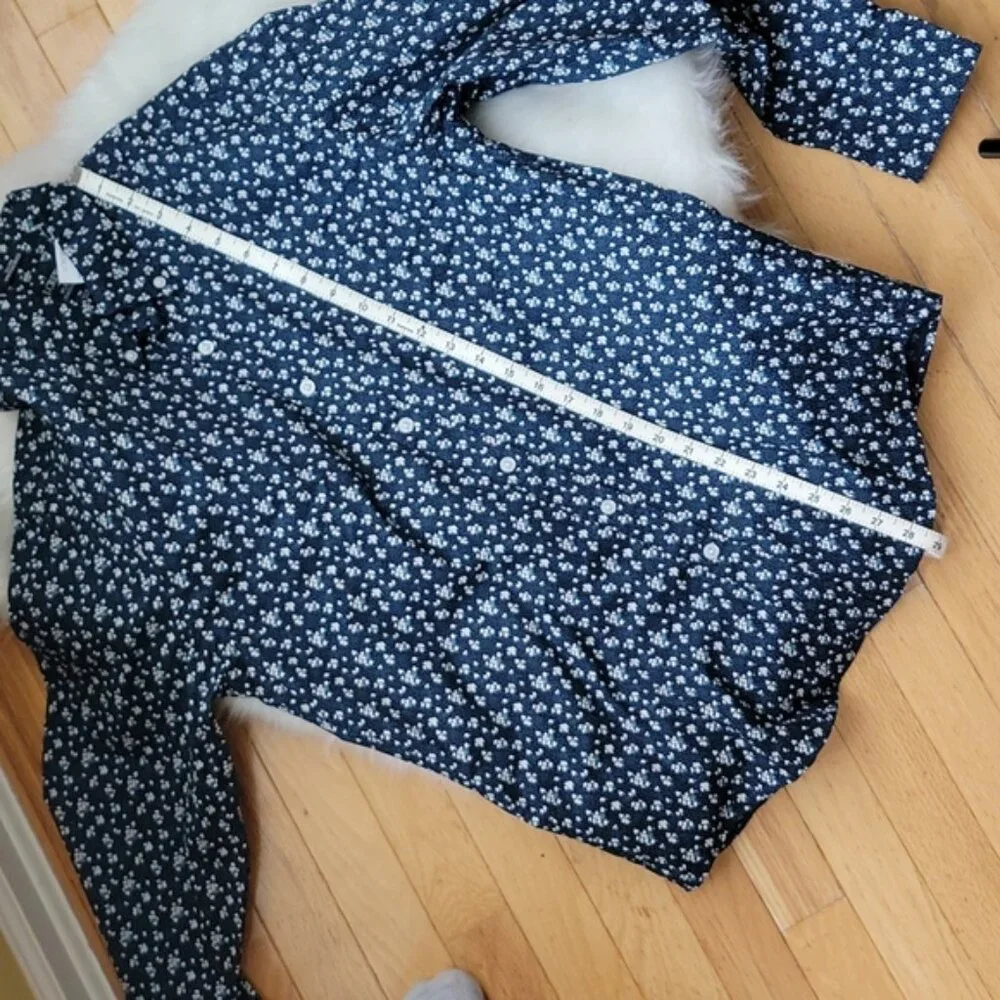 J.CREW NeW Navy White Floral Slim‎ Untuck Long Sleeve Preppy Button Down Shirt M